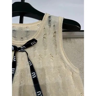 Knitted Sleeveless Cream Casual Top