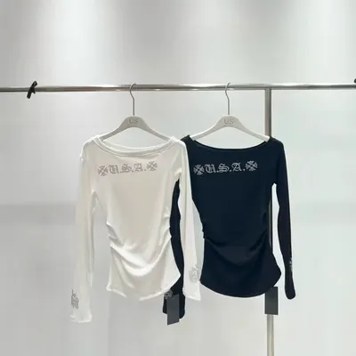 USA Long Sleeve White Black Casual T-Shirt