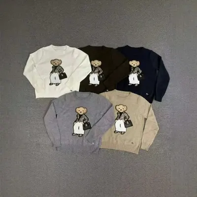 Bear Logo Knitwear White Casual Sweater