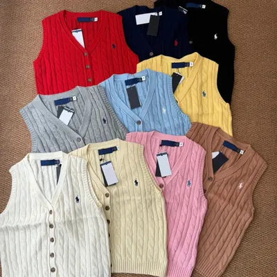 Ralph Lauren Cable Knit Vests Multi Color Casual Sweaters