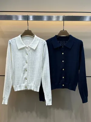 Knit Collared Cardigan White And Navy Casual Sweater