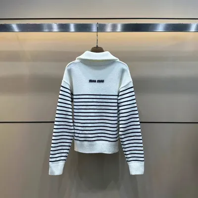 Miu Miu Striped White Knit Sweater