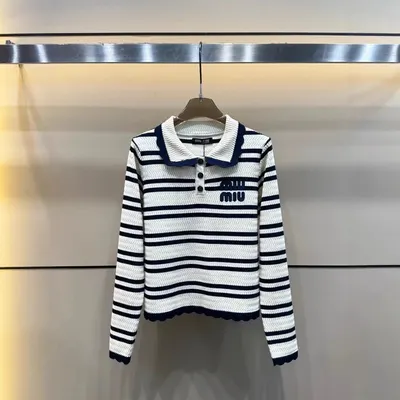 Miu Miu Striped Navy White Knit Sweater