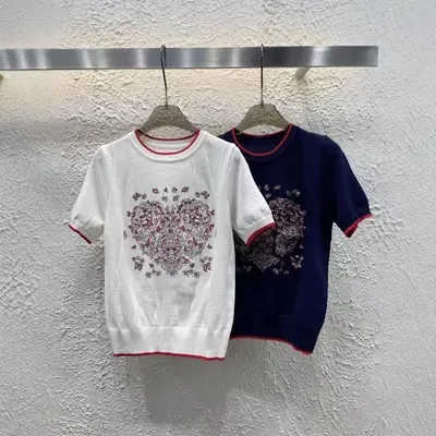 Embroidered Heart T-Shirt White Casual Top