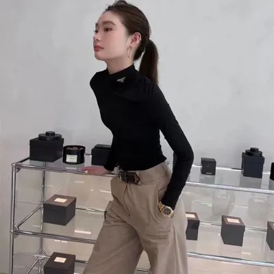 Black High Neck Long Sleeve Top Minimalist Fashion