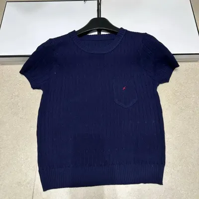 Knitwear Short Sleeve Navy Blue Casual Sweater