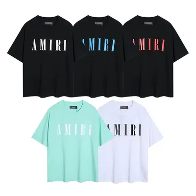 Amiri Logo Print Black White Mint Blue Red Casual T-Shirt