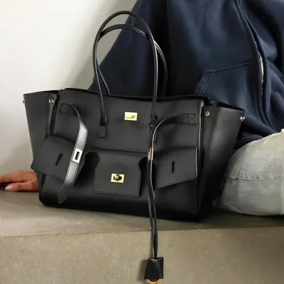 Leather Tote Bag Black Classic Style