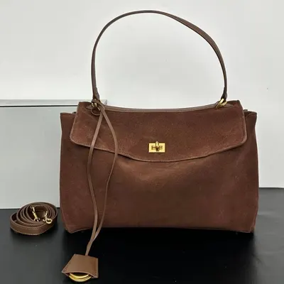 Brown Suede Shoulder Bag With Gold Clasp Classic Style
