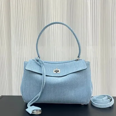 Blue Denim Structured Handbag