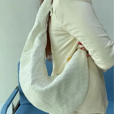 Woven White Shoulder Tote Bag
