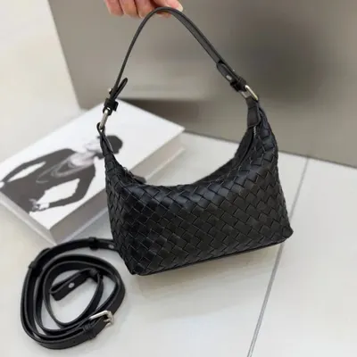 Woven Leather Black Shoulder Bag