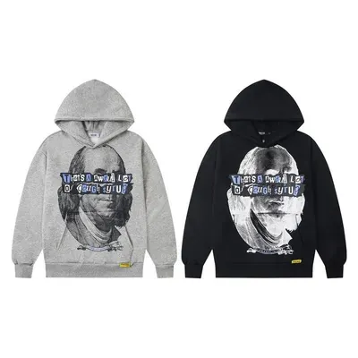 Unisex Hoodie Gray Black Graphic Print Sweatshirt