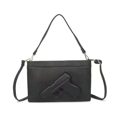 Black Leather Gun Design Crossbody Bag