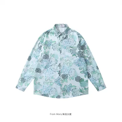 From Mars Floral Print Light Blue Casual Shirt