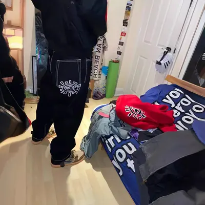 Black Logo Print Casual Pants