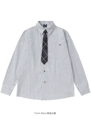 From Mars Checkered White Long Sleeve Shirt
