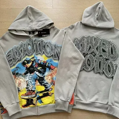 Mixed Emotion Gray Graphic Hoodie