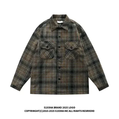 51XXHA Plaid Shirt Black Brown Casual Jacket