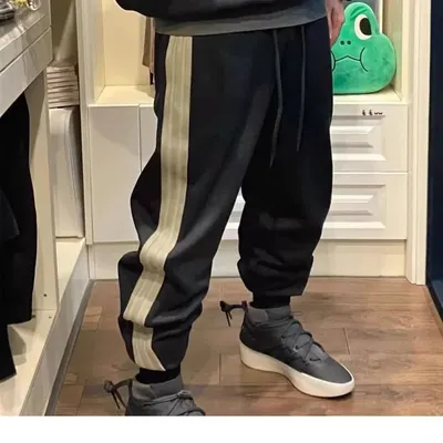 Black Track Pants With Beige Stripe Casual Joggers