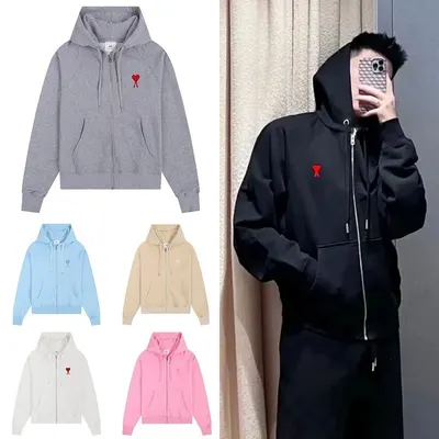 Unisex Zip-Up Hoodie Black Casual Sweatshirt