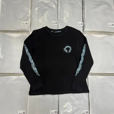 Black Long Sleeve T-Shirt With White Pattern Casual Top