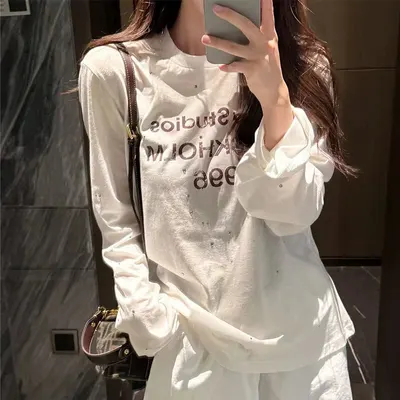 White Long Sleeve Printed Casual T-Shirt