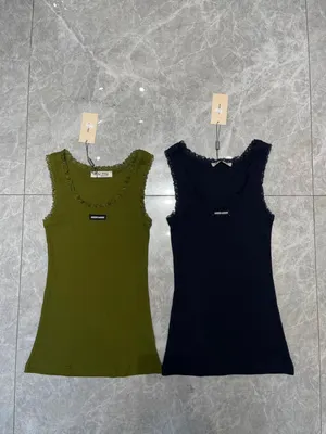 Miu Miu Lace Trim Tank Top Olive Green Casual