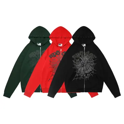 Sp5der Hoodie Black Zipper Front Graphic Sweatshirt