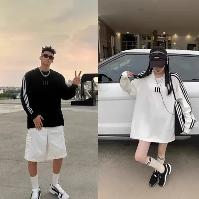 Unisex Oversized Long Sleeve Black White Sporty Sweatshirt