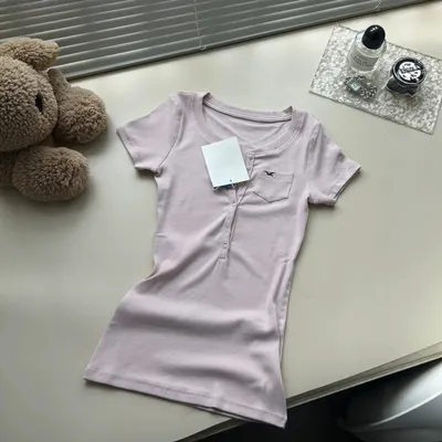 Pink Ribbed Short Sleeve T-Shirt With Pocket