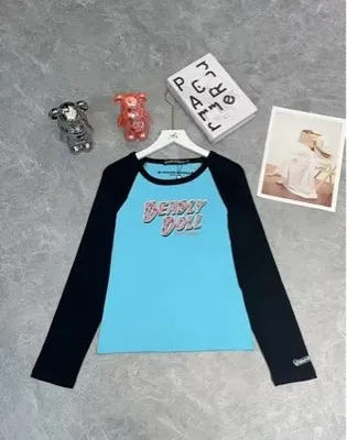 Beauty Doll Long Sleeve Blue Casual T-Shirt