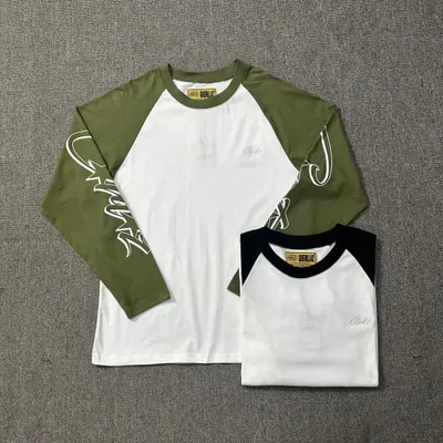 Cheetah Raglan White Green Baseball T-Shirt