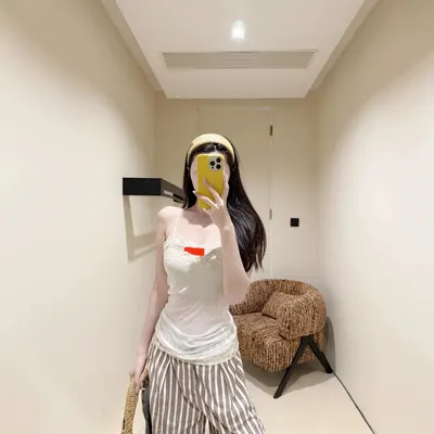 White Lace Trim Tank Top Striped Pants Casual Outfit