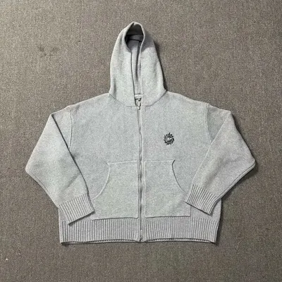 Grey Knit Zip-Up Hoodie Casual Sweater
