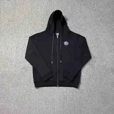Black Zip-Up Hoodie With Logo Casual Sweatshirt
