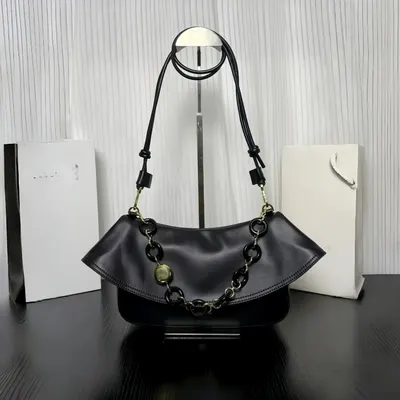 Leather Shoulder Bag Black Chain Style