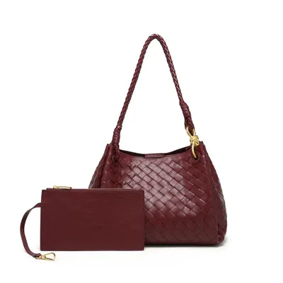 Braided Leather Burgundy Shoulder Bag Set