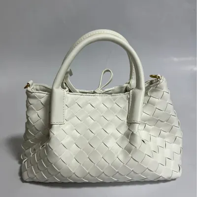 Woven Leather White Handbag Tote