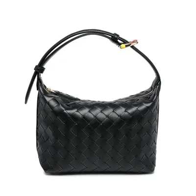 Bottega Veneta Intrecciato Black Leather Shoulder Bag
