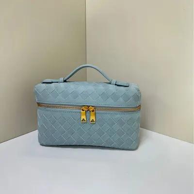Quilted Leather Blue Cosmetic Bag