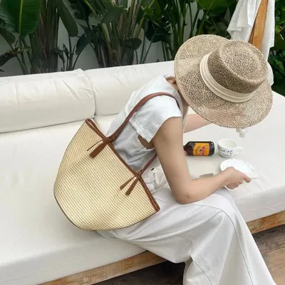 Straw Weave Tote Bag Beige Casual Handbag