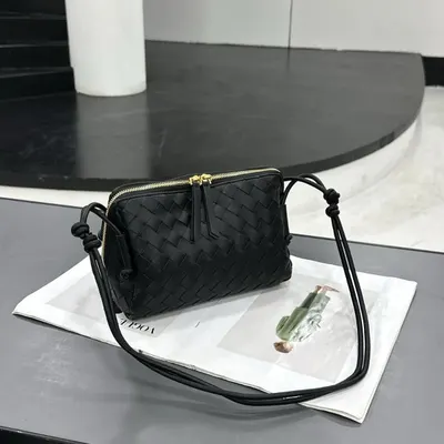 Woven Leather Black Crossbody Bag
