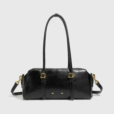 Leather Duffle Black Classic Tote Bag