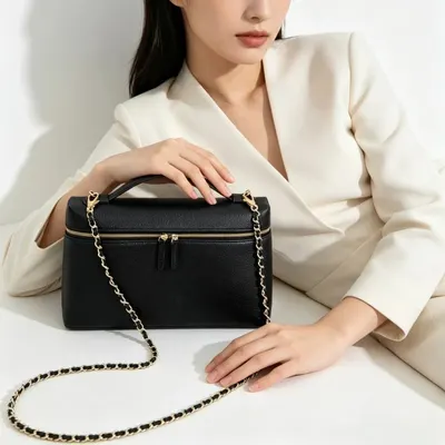 Leather Crossbody Bag Black Classic Style
