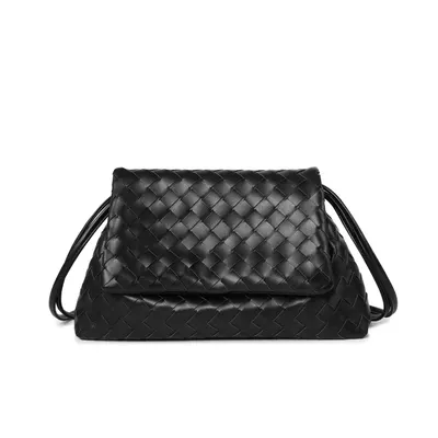 Woven Leather Black Shoulder Bag