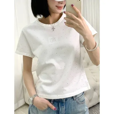 White Polka Dot Print Crewneck T-Shirt